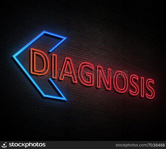 3d Illustration depicting an illuminated neon sign with a diagnosis concept.