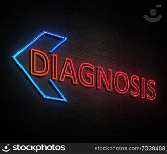 3d Illustration depicting an illuminated neon sign with a diagnosis concept.