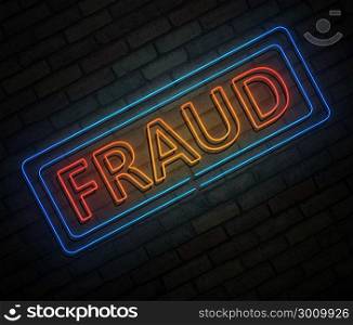3d Illustration depicting an illuminated neon sign with a fraud concept.
