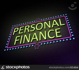 3d Illustration depicting an illuminated neon sign with a personal finance concept.