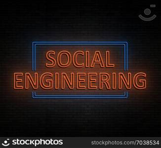 3d Illustration depicting an illuminated neon sign with a social engineering concept.