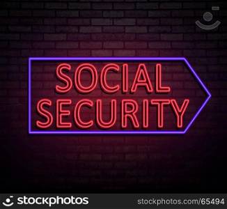 3d Illustration depicting an illuminated neon sign with a social security concept.