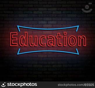 3d Illustration depicting an illuminated neon sign with an education concept.