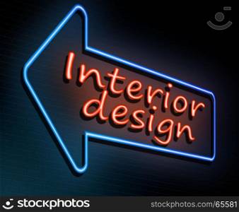 3d Illustration depicting an illuminated neon sign with an interior design concept.