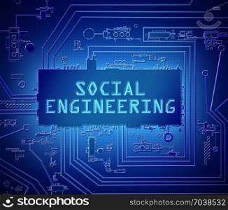 3d Illustration depicting printed circuit board components with a social engineering concept.