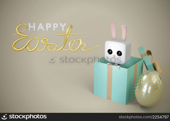 3d illustration. Easter bunny in a gift box