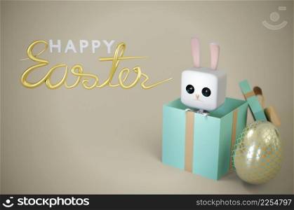 3d illustration. Easter bunny in a gift box