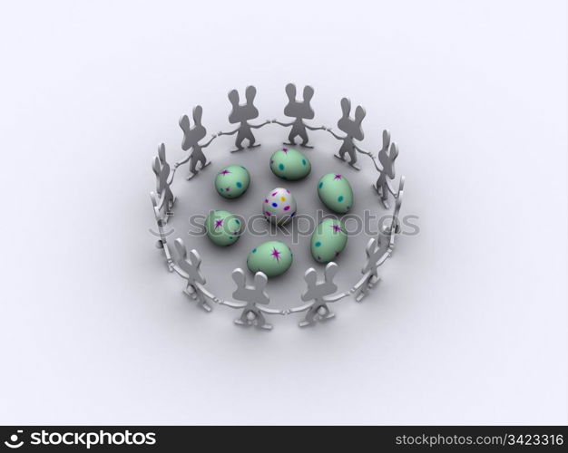 3d illustration egges easter rabbits