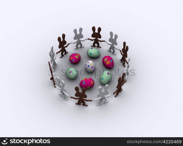 3d illustration egges easter rabbits