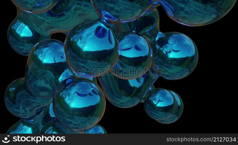 3d illustration - falling Abstract metal Metaball