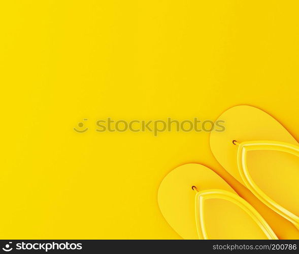 3d illustration. flip flops on yellow background. Summer concept