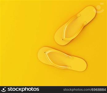 3d illustration. flip flops on yellow background. Summer concept