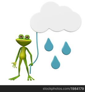 3D Illustration Frog and Cloud on a White Background