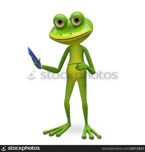 3d Illustration Frog and Smartphone on a White Background