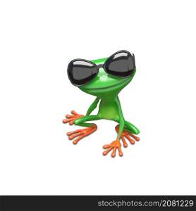 3D Illustration Frog Wearing Sunglasses Sitting on a White Background
