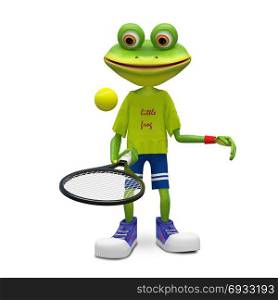 3D Illustration Frog with Tennis Racket on a White Background