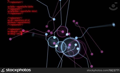 3d illustration - futuristic HUD interface and Hacker code on a computer screen terminal