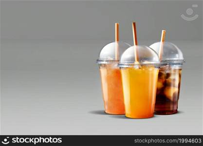 3D illustration. Glasses of refreshing drinks for the summer. isolated on grey background. suitable for your design element.