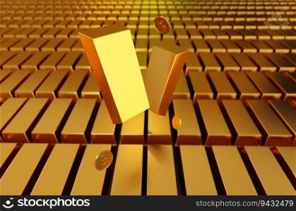 3D Illustration ,Gold bar stack wealth concept, treasure, and trading, investment,