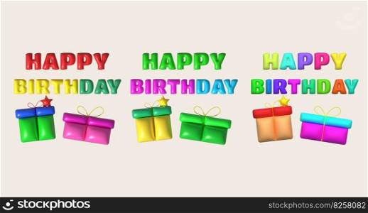3d illustration happy birthday word and gift box