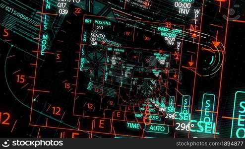 3d illustration - HUD zoom in.Flying through Futuristic technological interface.