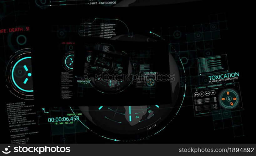 3d illustration - HUD zoom in.Flying through Futuristic technological interface.