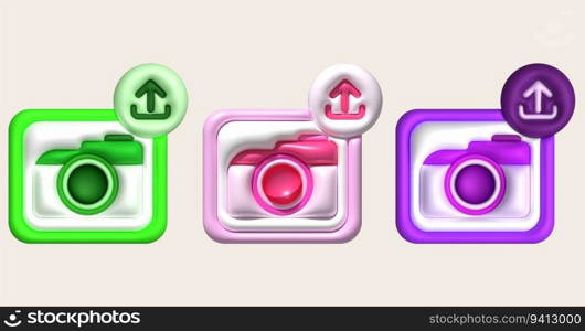 3d illustration icon upload image data in camera data loading symbol