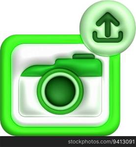3d illustration icon upload image data in camera data loading symbol.