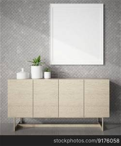 3d illustration interior Modern design minimal style with blank mockup frame, cabinet and modern furniture in hallway, rendering