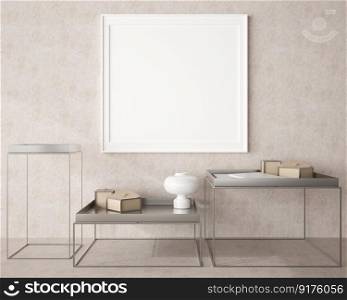 3d illustration interior Modern design minimal style with blank mockup frame, lamp and modern furniture in hallway, rendering