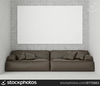 3d illustration interior Modern design minimal style with blank mockup frame on the wall, decoration with modern furniture in living room, 3D rendering