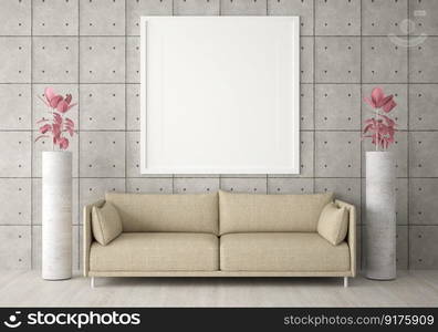 3d illustration interior Modern design minimal style with blank mockup frame on the wall, decoration with modern furniture in living room, 3D rendering