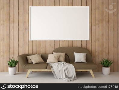 3d illustration interior Modern design minimal style with blank mockup frame on the wall, decoration with modern furniture in living room, 3D rendering