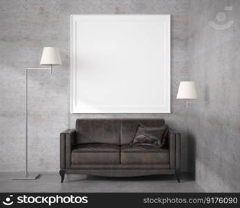 3d illustration interior Modern design minimal style with blank mockup frame on the wall, decoration with modern furniture in living room, 3D rendering