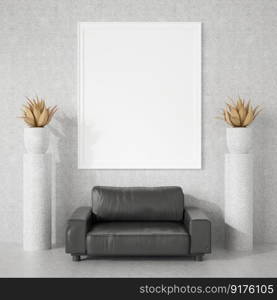 3d illustration interior Modern design minimal style with blank mockup frame on the wall, decoration with modern furniture in living room, 3D rendering