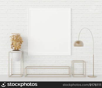 3D illustration interior Modern design minimal style with blank mockup frame on beautiful wall, decorate with modern furniture in hallway, rendering