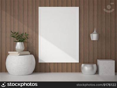 3D illustration interior Modern design minimal style with blank mockup frame on beautiful wall, decorate with modern furniture in hallway, rendering