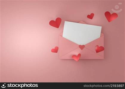 3d illustration. Letter envelope sent by mail , for messages of love . SPACE for text