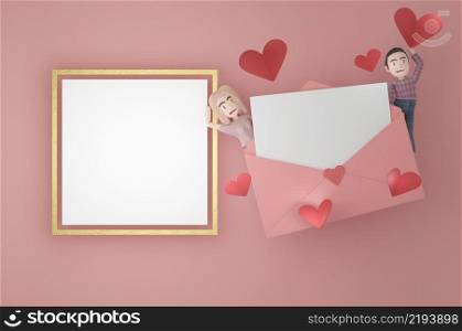 3d illustration. Letter envelope sent by mail , for messages of love . SPACE for text