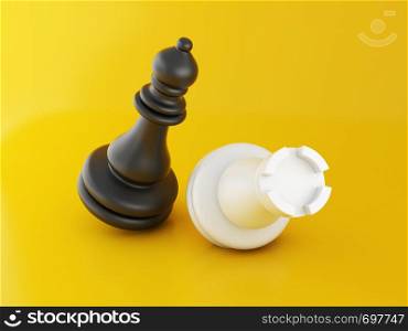 3d illustration. Lost chess piece. Chess game and strategy concept.