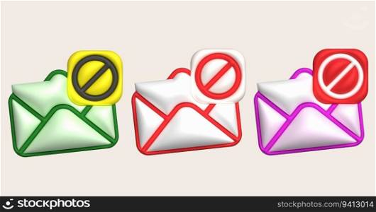 3D illustration. Mail, notification email and virus. Spam email pop-up warning