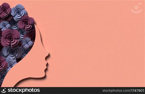 3d illustration. March 8 with papercut woman face.  Women’s day concept.