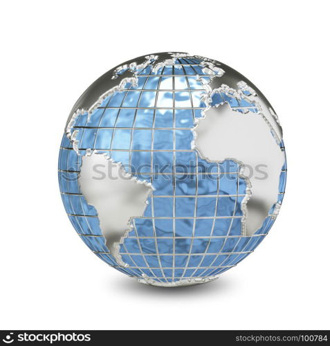 3D Illustration Metal Globe on the White Background