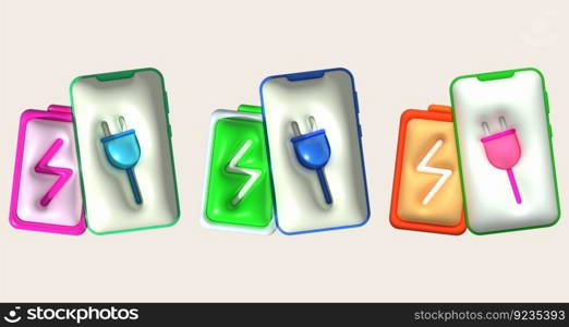 3d illustration mobile phone showing charging status and level minimalist style icon
