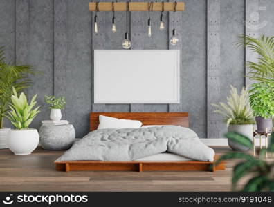 3D illustration Mock up poster frame in bedroom interior, Decorated with beautiful and comfortable furniture, Rendering