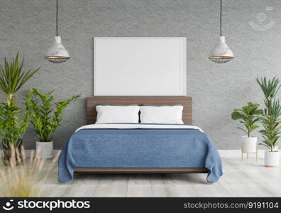 3D illustration Mock up poster frame in bedroom interior, Decorated with beautiful and comfortable furniture, Rendering