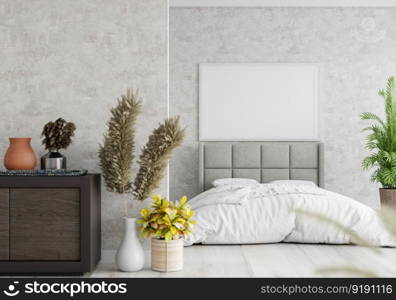 3D illustration Mock up poster frame in bedroom interior, Decorated with beautiful and comfortable furniture, Rendering