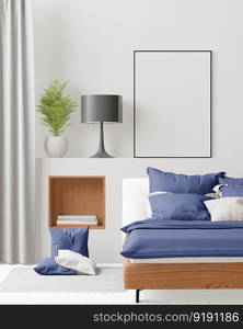 3D illustration Mock up poster frame in bedroom interior, Decorated with beautiful and comfortable furniture, Rendering