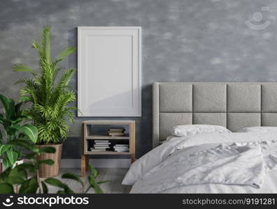 3D illustration Mock up poster frame in bedroom interior, Decorated with beautiful and comfortable furniture, Rendering