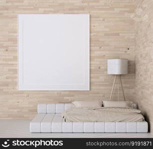 3D illustration Mock up poster frame in bedroom interior, Decorated with beautiful and comfortable furniture, Rendering